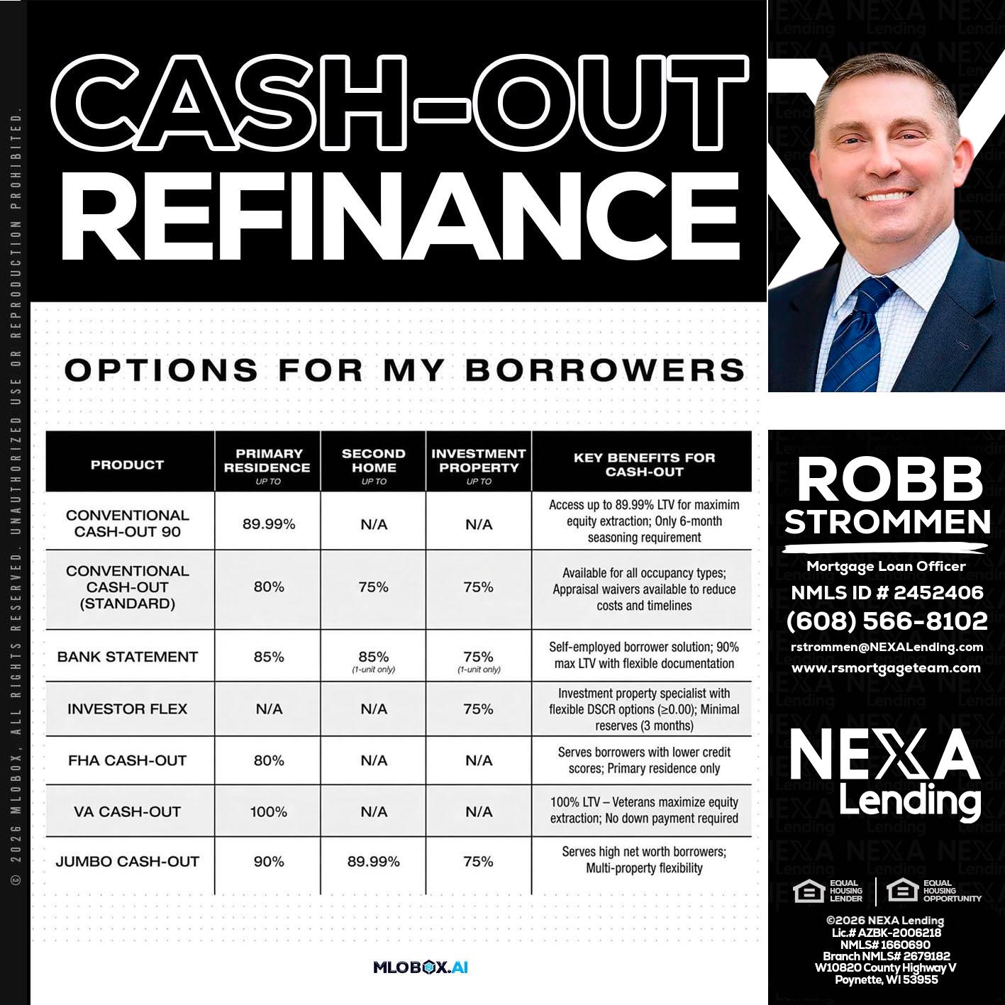 CASH OUT - Robb Strommen -Mortgage Loan Officer